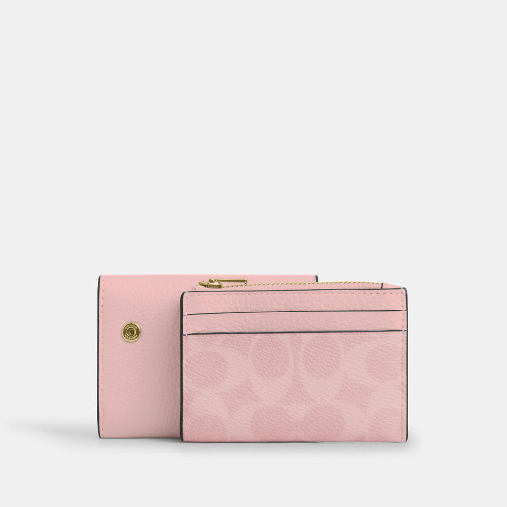 Coach Card Holder Wallet In Signature Canvas- Powder Pink